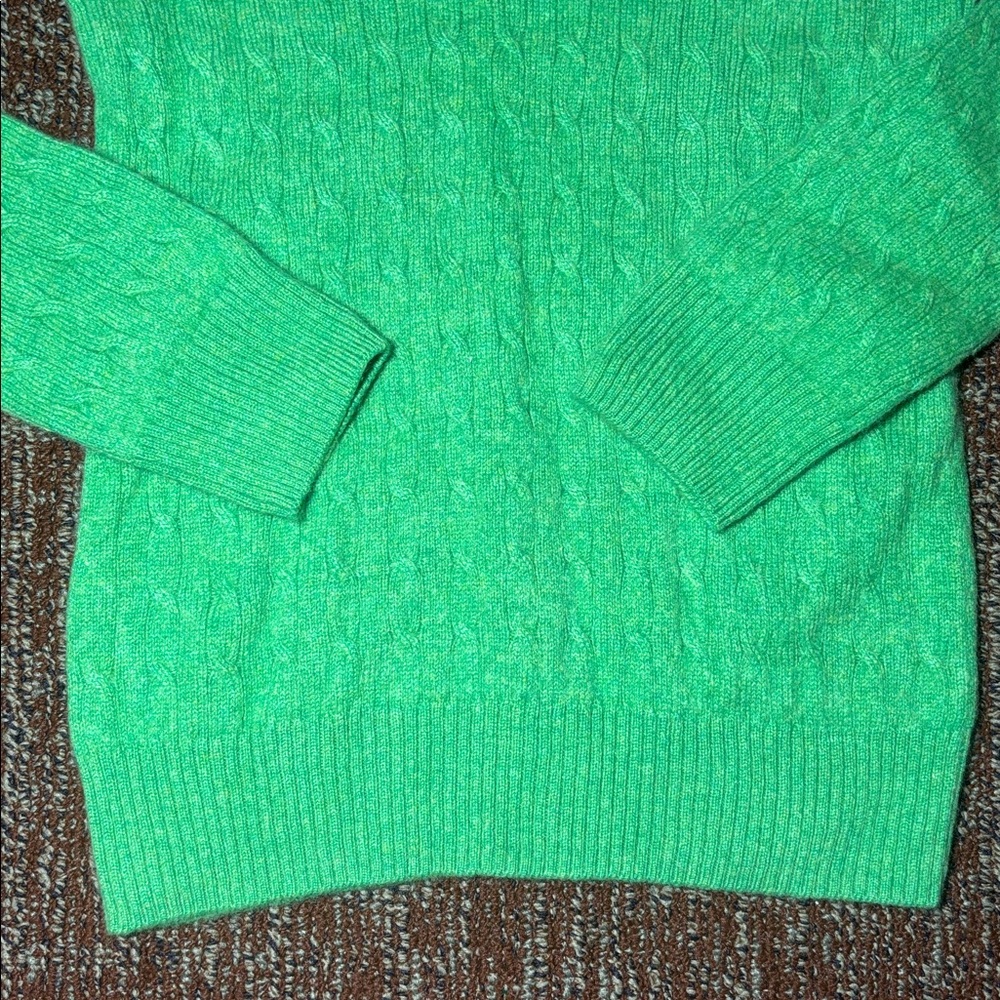J. Crew Vibrant Green Women's cashmere Sweater soft long sleeve cable knit small - Picture 5 of 10